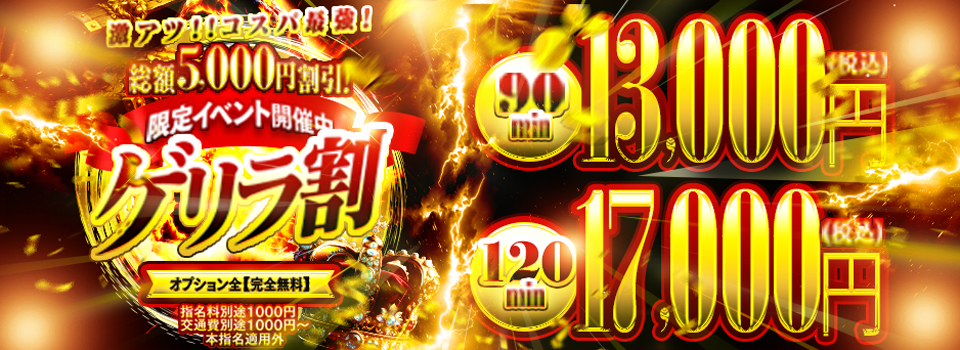 超大幅割引！ゲリラ割開催！90分￥13000円！